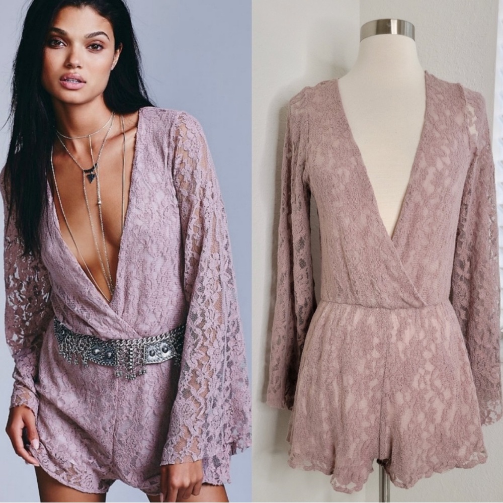 FREE PEOPLE Lace Romper In Mauve XS